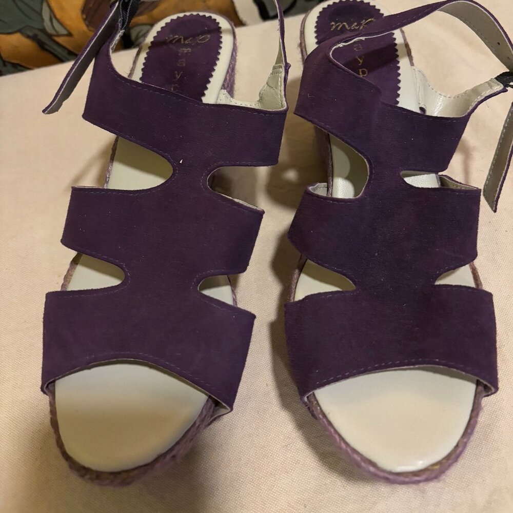 Purple suede leather platform sandals with wedge heel size 8 NWOT